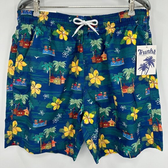 Trunks Surf & Swim Co. Men's 6" Sano Swim Shorts sz L Tiki Picnic Blue NWT - Picture 1 of 9